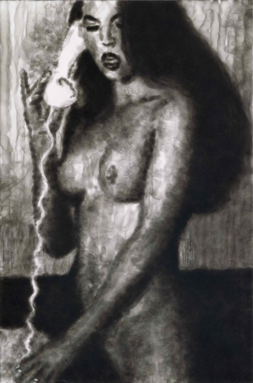 Jiří Georg Dokoupil: Chica con telefono II (2004), saze na plátně
